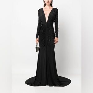 Alex Perry V Neck Ruched Gown Black
